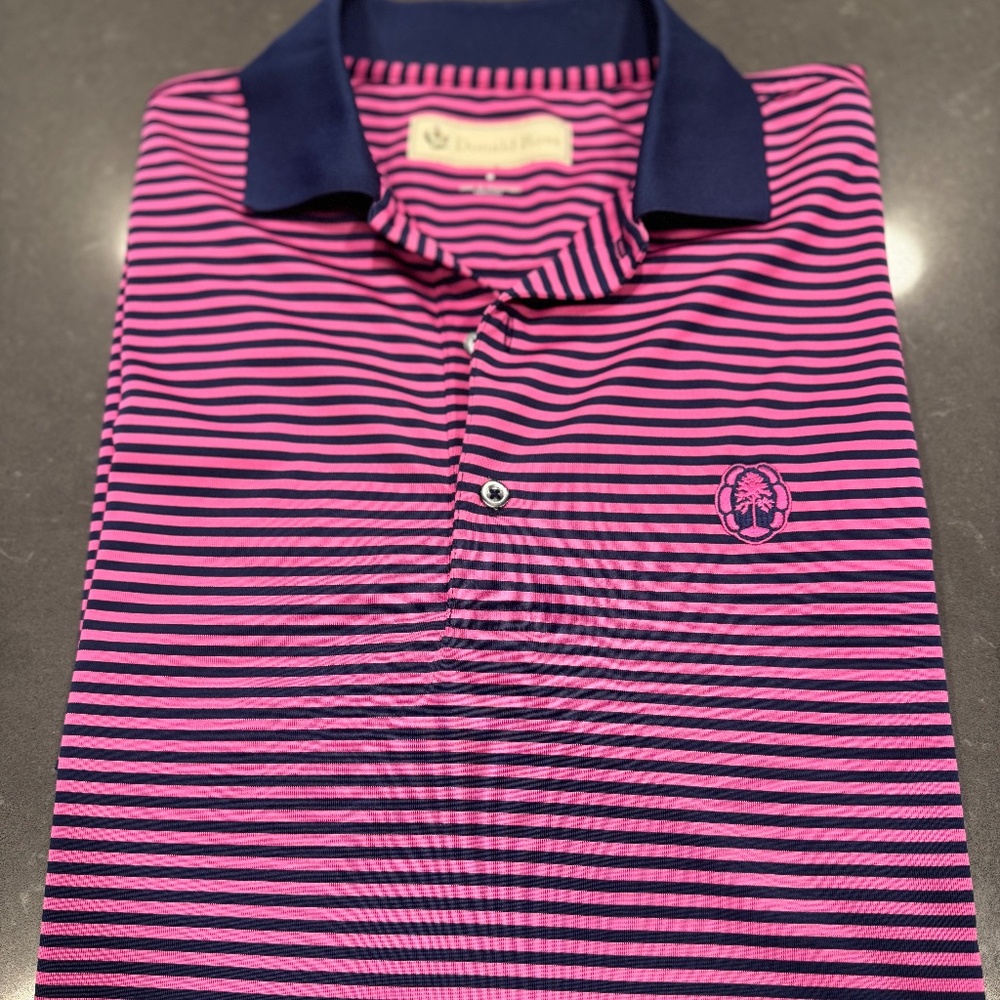 Donald Ross Golf Polo Mens Medium Performance Jersey Blue Stripe Like New